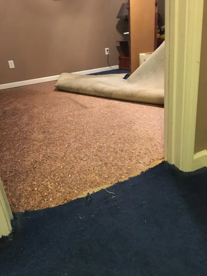 Carpet pad removal revealing water damage during Water Mitigation Services in Tooele